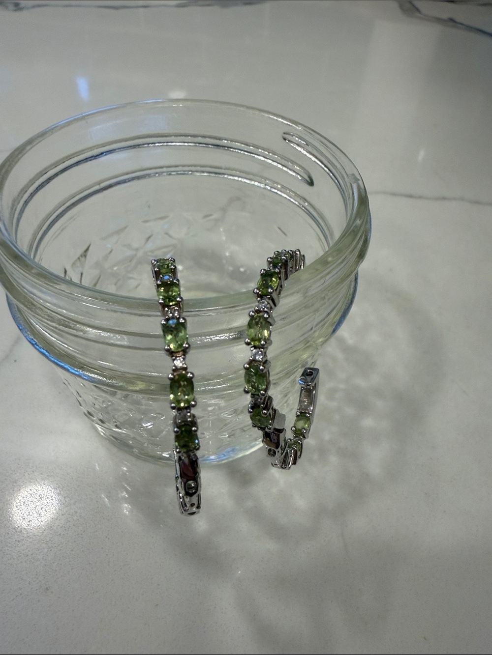 SD sterling silver, peridot and cz hoop earrings